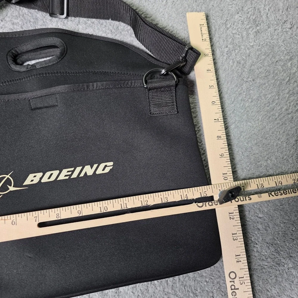 Boeing Lunch or Laptop Messenger Bag Black Neoprene Logo Adjustable Strap
